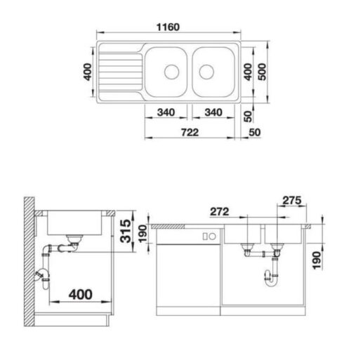 Kích thước của Chậu rửa bát Hafele Dinas 8S 570.27.209