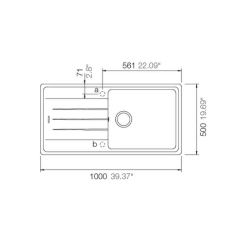 Kích thước của chậu rửa bát đá 1 hố Hafele HS20-GED1S60 570.32.830