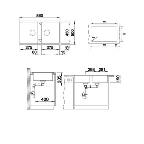 kích thước của Chậu rửa bát đá Hafele Blancozia 9 567.68.349
