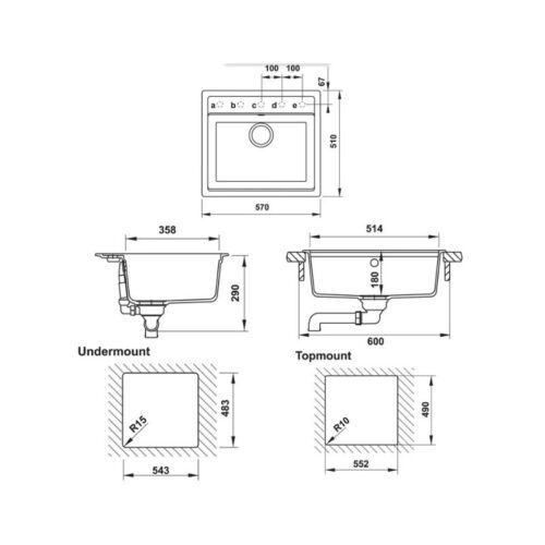 Kích thước của Chậu rửa bát đá Hafele HS20 GEN1S60 570.34.570