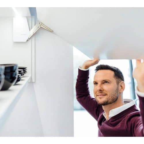 Ảnh thực tế bộ tay nâng FREE FLAP 3.15 Hafele 493.05.850 nắp trắng