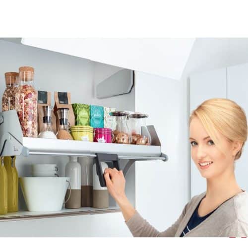 Ảnh thực tế kệ nâng hạ cho tủ bếp rộng 900mm, 1 khay, Hafele 504.68.915