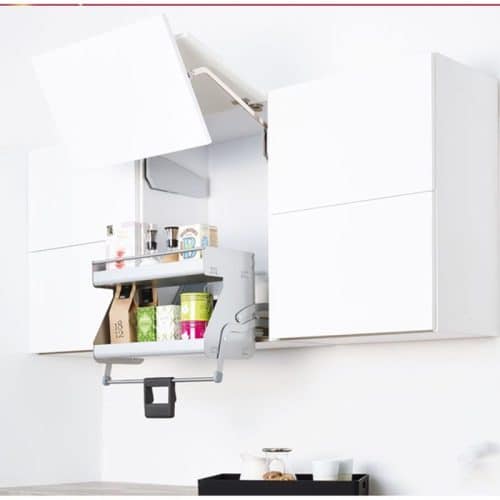 Ảnh thực tế kệ nâng hạ cho tủ bếp rộng 600mm, 2 khay, Hafele 504.68.923