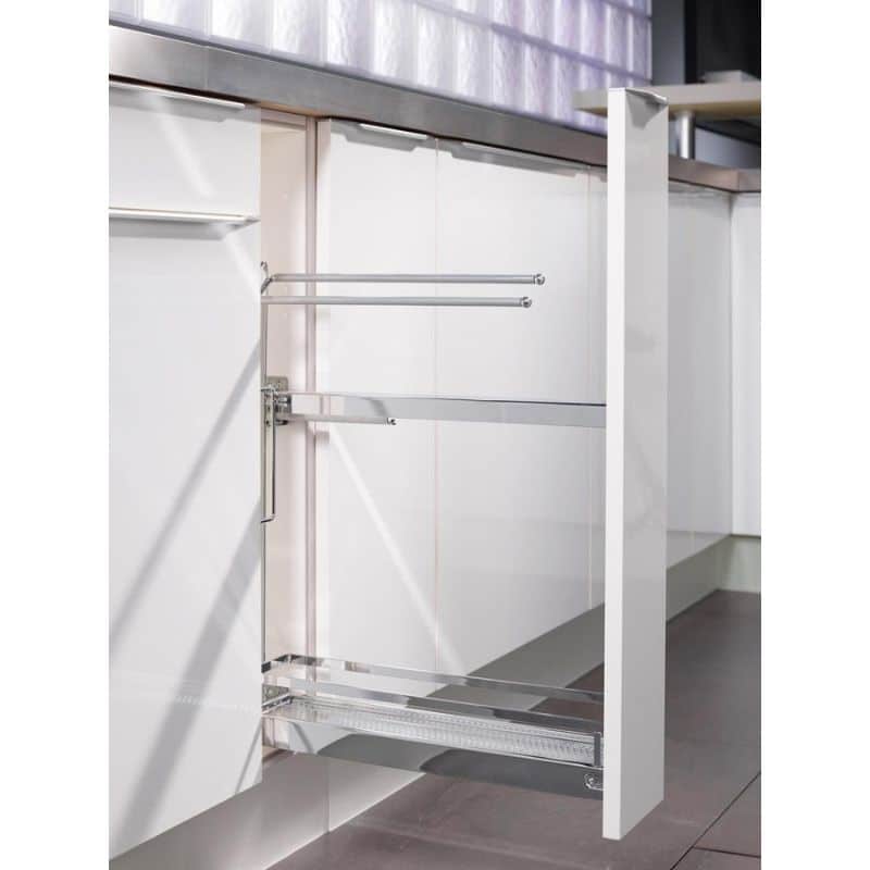 Ảnh thực tế bộ rổ kéo có thanh treo khăn cho tủ bếp dưới Hafele 545.61.063 Ảnh thực tế bộ rổ kéo có thanh treo khăn cho tủ bếp dưới Hafele 545.61.063