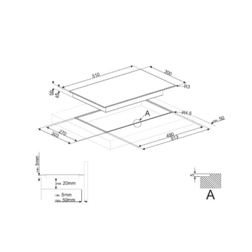kích thước của Bếp hồng ngoại domino Hafele Smeg SE332EB 535.64.241