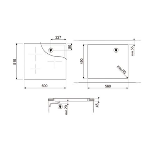 kích thước của Bếp từ Hafele Smeg SI5632D 536.64.091