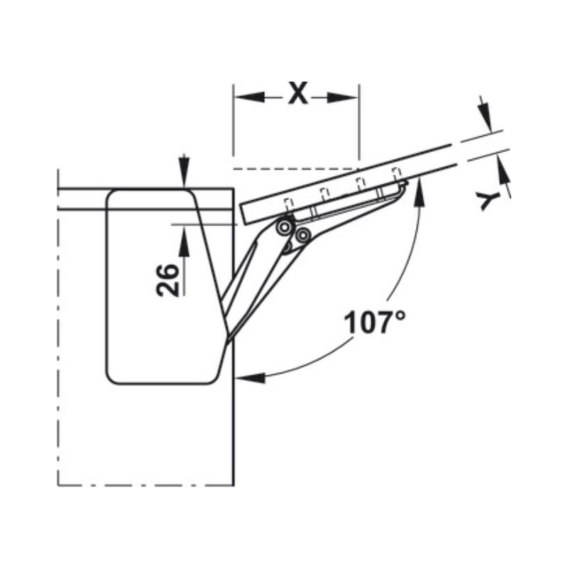 Thiết kế của Bộ tay nâng FREE FLAP 1.7 Hafele 493.05.830 nắp xám Thiết kế của Bộ tay nâng FREE FLAP 1.7 Hafele 493.05.830 nắp xám