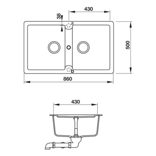 kích thước của Chậu đá Hafele Galba HS-GD8650 570.36.400