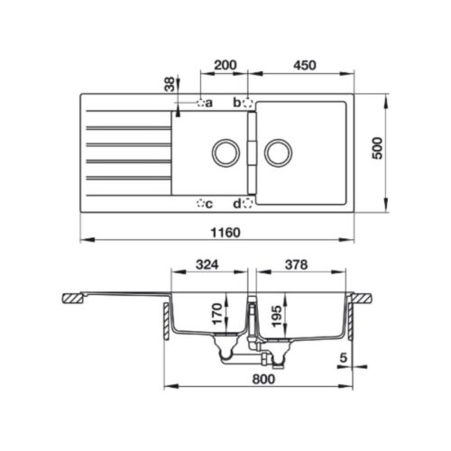 kích thước của Chậu đá Hafele HS-GDD11650 570.35.370