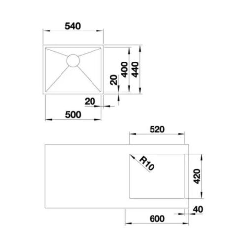 kích thước của Chậu rửa bát Hafele Quatrus R15 500-IU 570.27.159