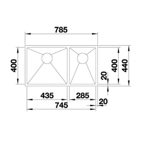 kích thước của Chậu rửa chén bát Hafele Blanco - Quatrus R15 435/285-IU 570.27.170