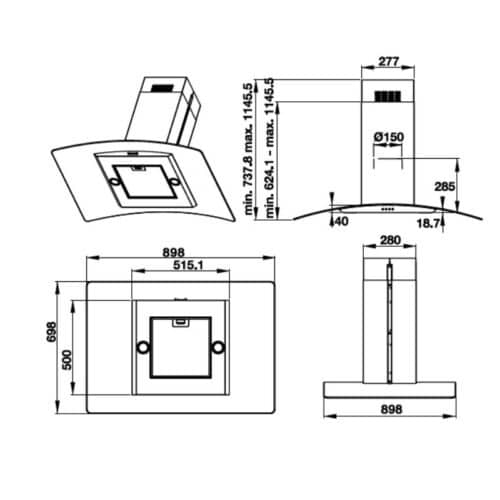 Máy hút khử mùi đảo kính cong Hafele HH IG90B 539.81.775 6 Kích thước Máy hút khử mùi đảo kính cong Hafele HH IG90B 539.81.775
