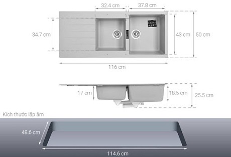 Tiêu chuẩn lắp đặt Chậu rửa bát đá Hafele HS19-GED2S80 570.35.570