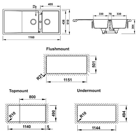 Tiêu chuẩn lắp đặt Chậu rửa bát đá Hafele HS20-GKD2S80 570.33.330