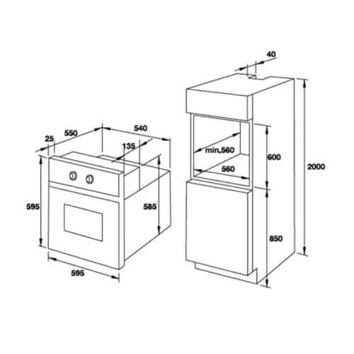 Kích thước lò nướng kết hợp hấp âm tủ Hafele 535.02.711