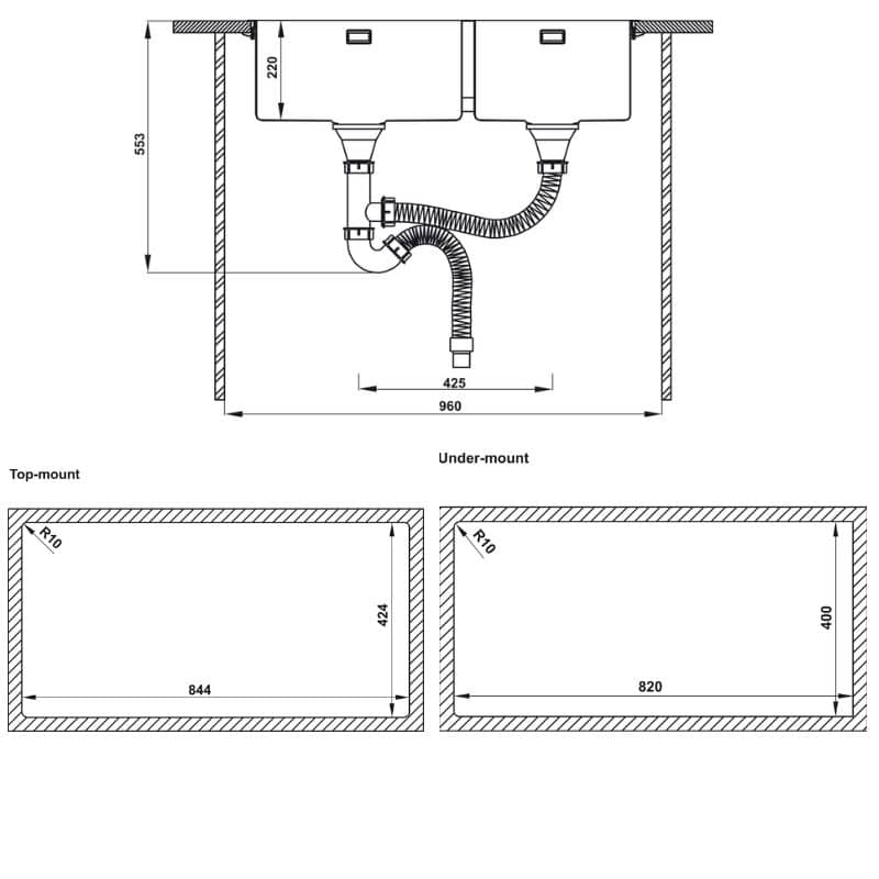 Kích thước Bộ chậu rửa và phụ kiện Hafele HS21-SSN2S90 567.96.313 Bộ chậu rửa và phụ kiện Hafele HS21-SSN2S90 567.96.313