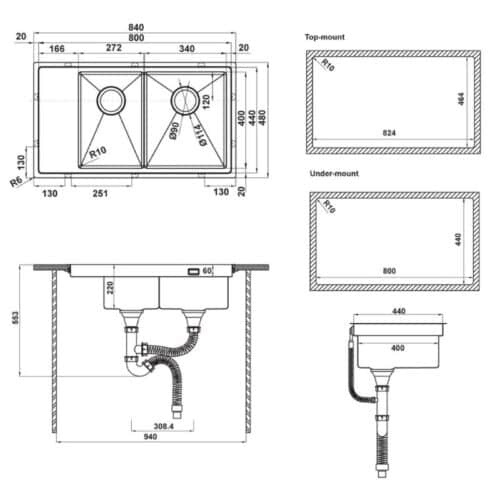 Bộ chậu rửa và phụ kiện Hafele HS21-SSD2S90M 567.94.049