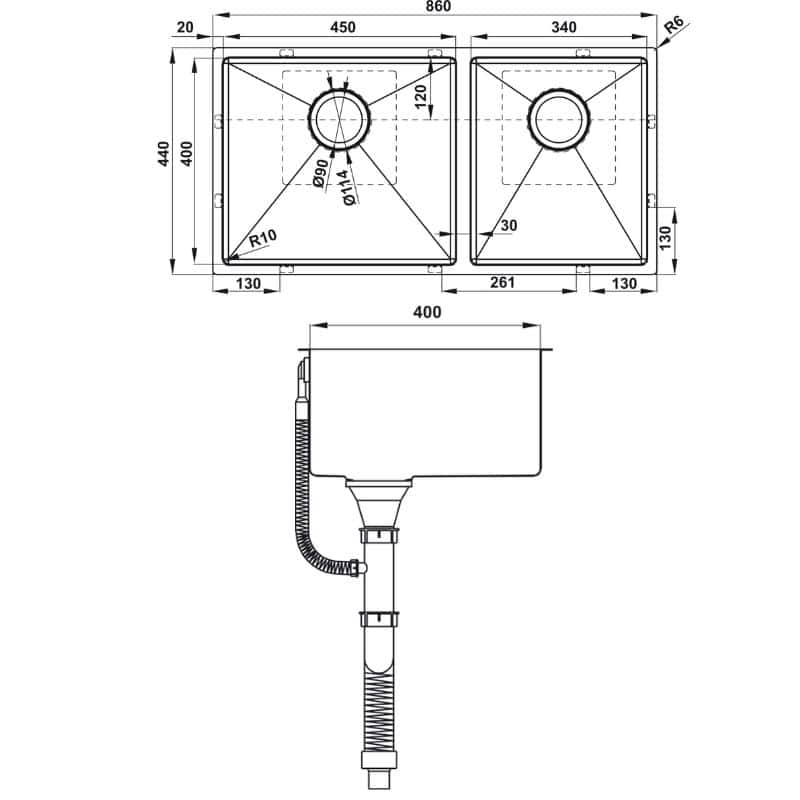 Kích thước Bộ chậu rửa và phụ kiện Hafele HS21-SSN2S90 567.96.313 Bộ chậu rửa và phụ kiện Hafele HS21-SSN2S90 567.96.313
