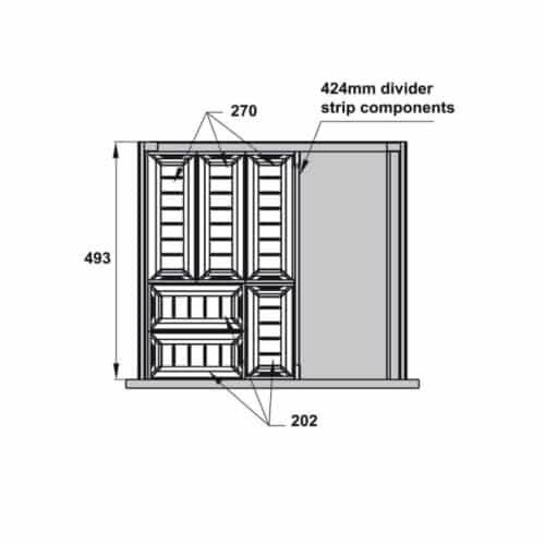 Kích thước bộ khay chia ngăn kéo bằng inox Hafele 552.52.392