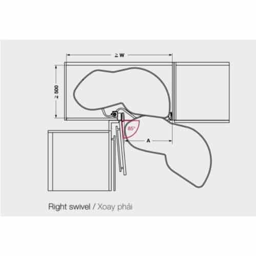 Kích thước bộ rổ góc LEMANS II Hafele 541.29.480, màu đen