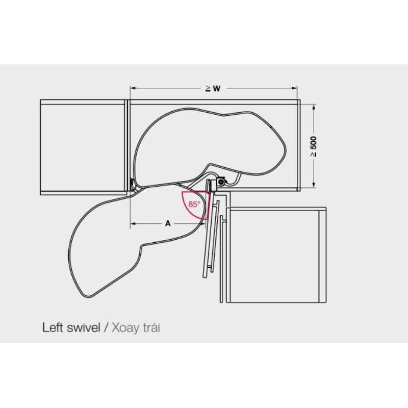 Kích thước bộ rổ góc LEMANS II Hafele 541.29.481, màu đen Kích thước bộ rổ góc LEMANS II Hafele 541.29.481, màu đen