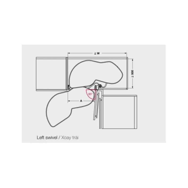 Kích thước bộ rổ góc LEMANS II Hafele 541.32.671, màu Crom Kích thước bộ rổ góc LEMANS II Hafele 541.32.671, màu Crom