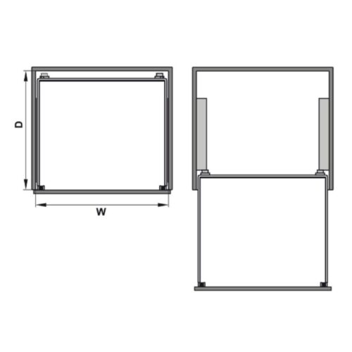 Rổ kéo phía trước 600 mm Hafele 540.24.507 3 Kích thước bộ rổ kéo ARENA gắn cánh Hafele 540.24.507