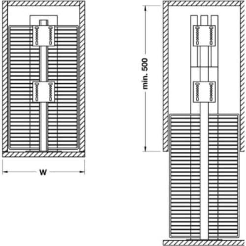 Kích thước bộ rổ kéo lớn Milan Hafele 548.93.133