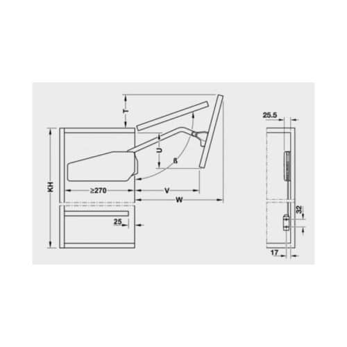Bộ tay nâng FREE SWING Hafele 493.05.773, đen 4 Kích thước bộ tay nâng FREE SWING Hafele 493.05.773, đen