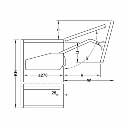Kích thước bộ tay nâng Hafele 493.05.892