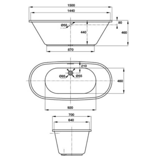 Kích thước bồn tắm âm Hafele Active 1500 588.55.682
