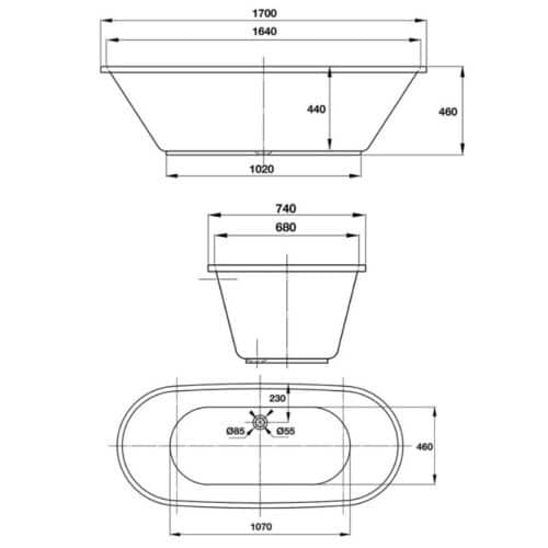Bồn tắm âm tròn Hafele 588.55.680 6 Kích thước bồn tắm âm tròn Hafele 588.55.680