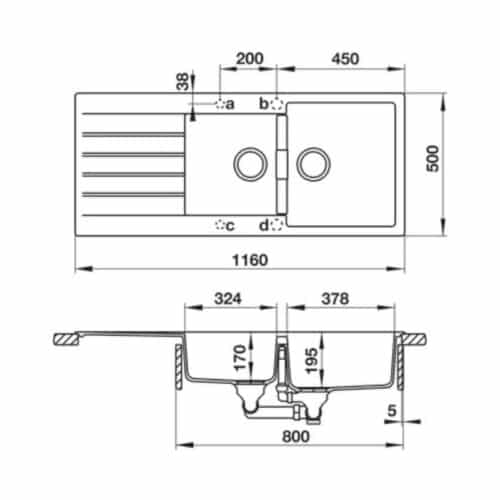 Chậu rửa bát đá Hafele HS19-GED2S80 570.35.570 màu xám