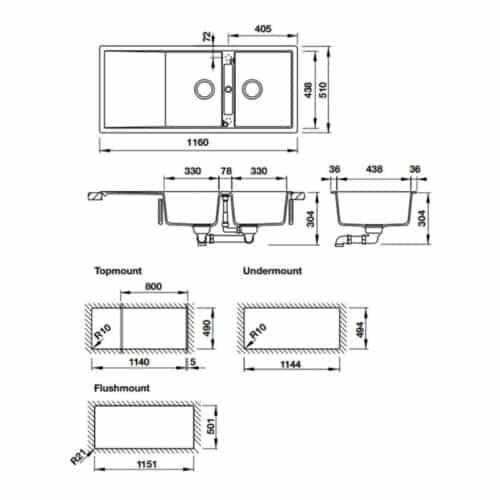 Chậu rửa bát Hafele HS20-GKD2S80 570.33.430