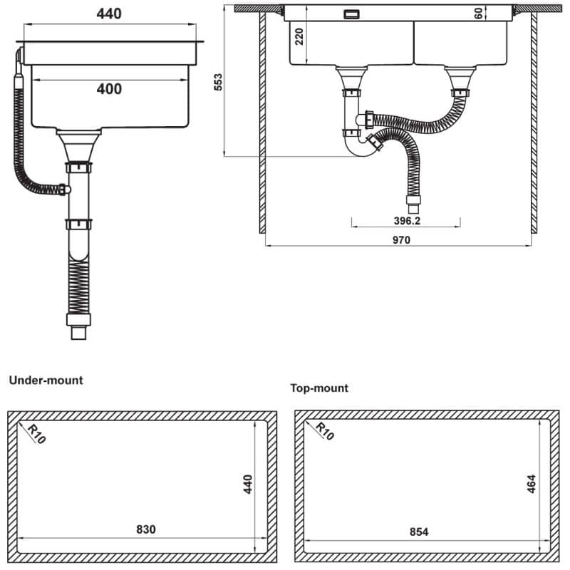 Kích thước Chậu rửa bát Hafele HS21-SSN2S90 567.94.030 Chậu rửa bát Hafele HS21-SSN2S90 567.94.030