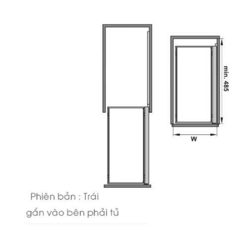 Kích thước bộ Rổ Kéo Comfort II Mở Trái 250mm Hafele 545.53.761