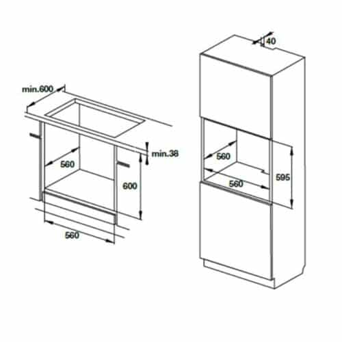 Lò nướng âm tủ Hafele HO-K60B 534.05.581 8 Kích thước lò nướng âm tủ Hafele HO-K60B 534.05.581