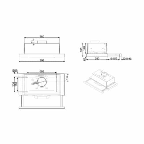 Kích thước Máy hút mùi âm tủ Hafele Smeg KSET91E2 536.84.822
