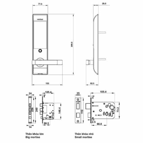 Kích thước Khóa cửa điện tử Hafele EL7900-TCB 912.05.641