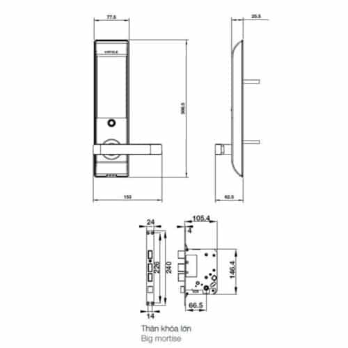Kích thước Khóa cửa điện tử Hafele EL7900-TCB 912.05.650