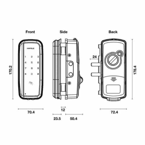 Kích thước Khóa cửa điện tử Hafele ER4400-TC 912.05.700