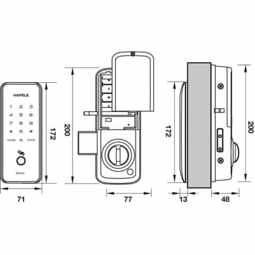 Kích thước Khóa cửa điện tử Hafele ER5100 912.05.319