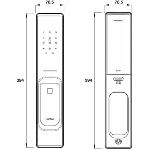 Kích thước Khóa cửa điện tử Hafele PP8100 912.05.697
