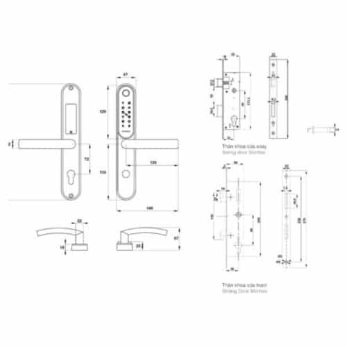 Kích thước Khóa điện tử Hafele EL6500-TCS 912.20.122