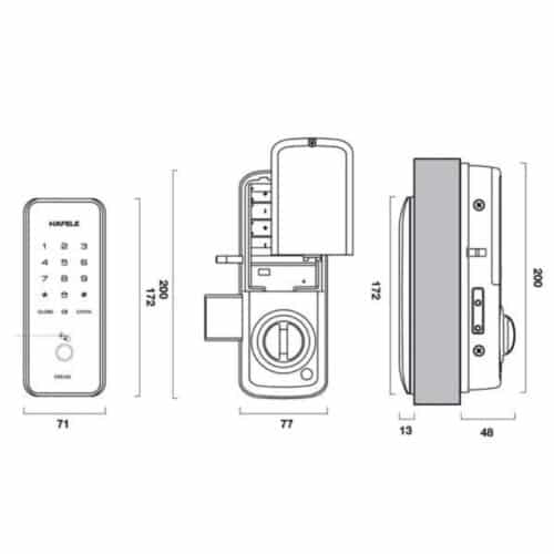 Kích thước Khóa điện tử Hafele ER5100 912.20.200
