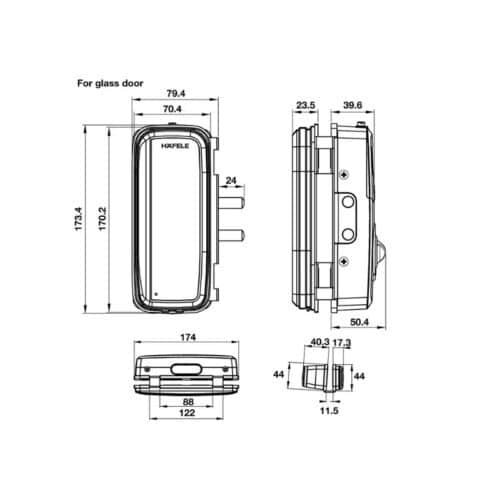 Kích thước Khóa điện tử Hafele ER5900-TCB 912.05.656