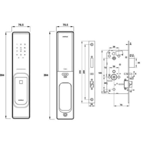 Kích thước Khóa điện tử Hafele PP8100 912.20.260