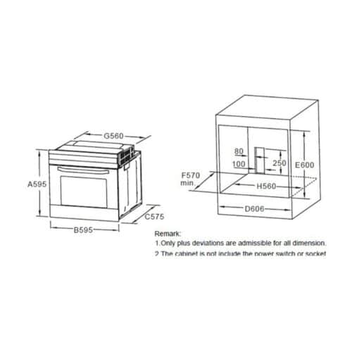 Kích thước lò nướng Hafele HO-6T70A 538.01.441