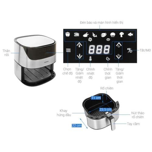 Kích thước nồi chiên không dầu 5L Hafele AF-T5A 535.43.712