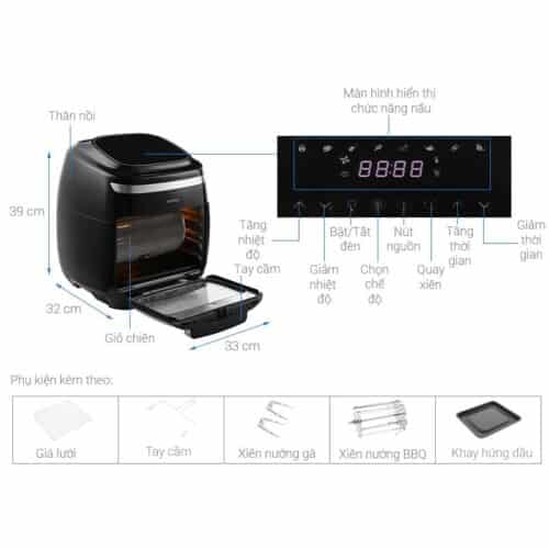 Kích thước nồi chiên không dầu Hafele AF-602A 535.43.711